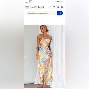 Yellow/pink/multicolor satin maxi dress w cowl neckline